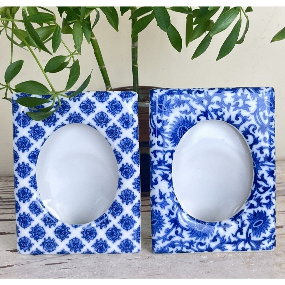 Vintage Pier 1 Imports Blue & White Chinoiserie Photo Frames Set 5” Home Decor